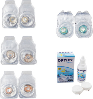 

Optify Combo Pack Monthly Color Contact Lens With Solution Monthly Contact Lens(0, Natural Grey-Hazel-Honey-Green Turquoise, Pack of 4)