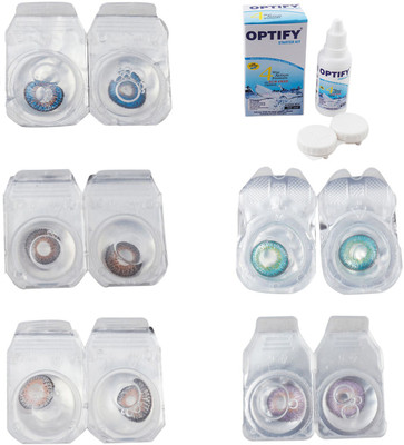 

Optify Combo Pack Monthly Color Contact Lens With Solution Monthly Contact Lens(0, Blue-Brown-Grey-Green Turquoise-Violet, Pack of 5)