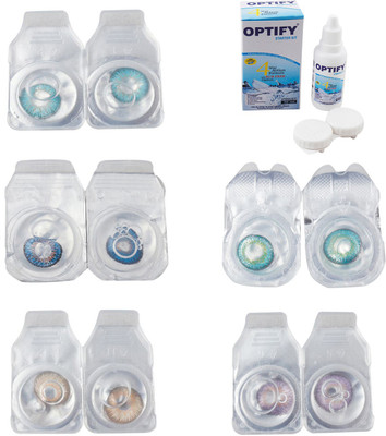 

Optify Combo Pack Monthly Color Contact Lens With Solution Monthly Contact Lens(0, Aqua-Blue-Gold-Green Turquoise-Violet, Pack of 5)