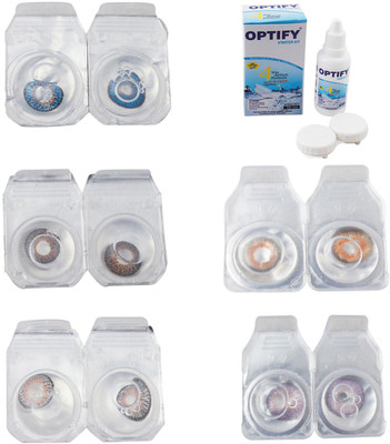 

Optify Combo Pack Monthly Color Contact Lens With Solution Monthly Contact Lens(0, Blue-Brown-Grey-Honey-Violet, Pack of 5)