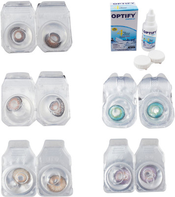 

Optify Combo Pack Monthly Color Contact Lens With Solution Monthly Contact Lens(0, Brown-Grey-Hazel-Green Turquoise-Violet, Pack of 5)