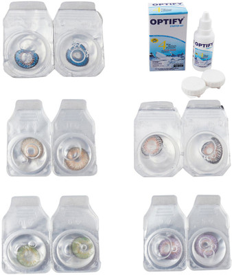 

Optify Combo Pack Monthly Color Contact Lens With Solution Monthly Contact Lens(0, Blue-Gold-Green-Grey-Violet, Pack of 5)