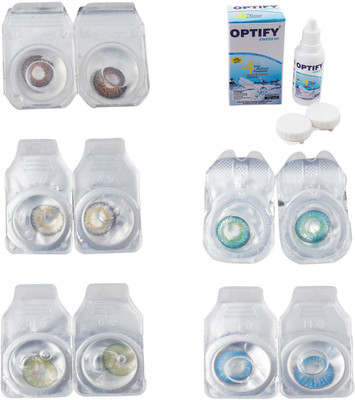 

Optify Combo Pack Monthly Color Contact Lens With Solution Monthly Contact Lens(0, Brown-Natural Grey-Green-Green Turquoise-Blue Topaz, Pack of 5)
