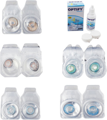 

Optify Combo Pack Monthly Color Contact Lens With Solution Monthly Contact Lens(0, Gold-Grey-Sea Blue-Green Turquoise-Blue Topaz, Pack of 5)
