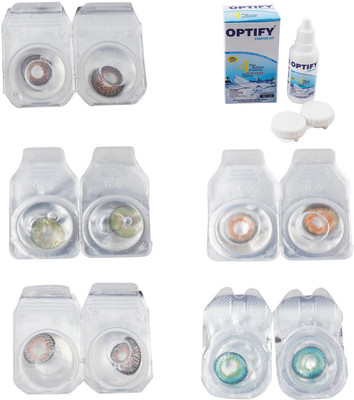 

Optify Combo Pack Monthly Color Contact Lens With Solution Monthly Contact Lens(0, Brown-Green-Grey-Honey-Green Turquoise, Pack of 5)