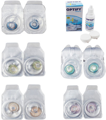 

Optify Combo Pack Monthly Color Contact Lens With Solution Monthly Contact Lens(0, Blue-Green-Hazel-Green Turquoise-Violet, Pack of 5)