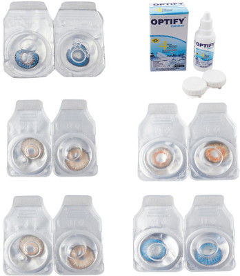 

Optify Combo Pack Monthly Color Contact Lens With Solution Monthly Contact Lens(0, Blue-Gold-Hazel-Honey-Blue Topaz, Pack of 5)
