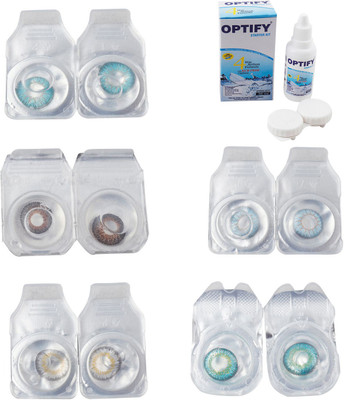 

Optify Combo Pack Monthly Color Contact Lens With Solution Monthly Contact Lens(0, Aqua-Brown-Natural Grey-Sea Blue-Green Turquoise, Pack of 5)