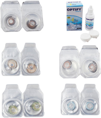 

Optify Combo Pack Monthly Color Contact Lens With Solution Monthly Contact Lens(0, Brown-Gold-Green-Grey-Sea Blue, Pack of 5)