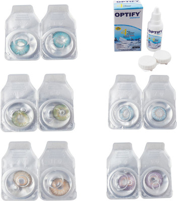 

Optify Combo Pack Monthly Color Contact Lens With Solution Monthly Contact Lens(0, Aqua-Green-Hazel-Sea Blue-Violet, Pack of 5)