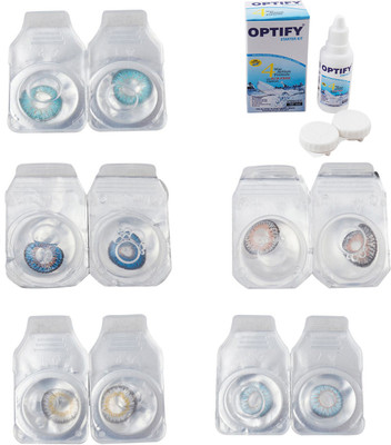 

Optify Combo Pack Monthly Color Contact Lens With Solution Monthly Contact Lens(0, Aqua-Blue-Natural Grey-Grey-Sea Blue, Pack of 5)