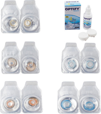 

Optify Combo Pack Monthly Color Contact Lens With Solution Monthly Contact Lens(0, Natural Grey-Gold-Honey-Sea Blue-Blue Topaz, Pack of 5)