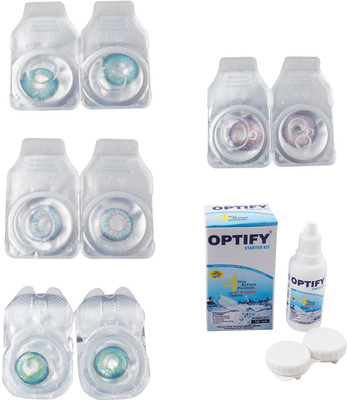 

Optify Combo Pack Monthly Color Contact Lens With Solution Monthly Contact Lens(0, Aqua-Sea Blue-Green Turquoise-Violet, Pack of 4)