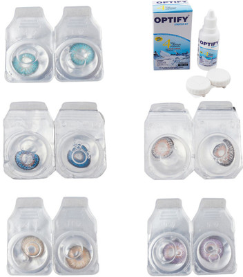 

Optify Combo Pack Monthly Color Contact Lens With Solution Monthly Contact Lens(0, Aqua-Blue-Gold-Grey-Violet, Pack of 5)
