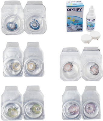 

Optify Combo Pack Monthly Color Contact Lens With Solution Monthly Contact Lens(0, Blue-Natural Grey-Green-Grey-Violet, Pack of 5)