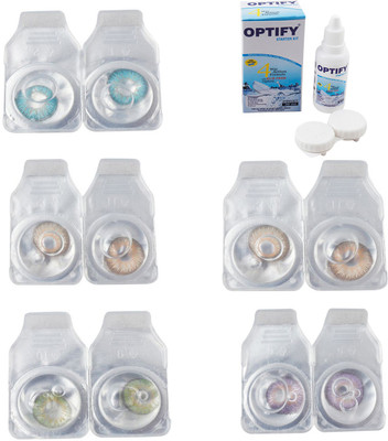 

Optify Combo Pack Monthly Color Contact Lens With Solution Monthly Contact Lens(0, Aqua-Gold-Green-Hazel-Violet, Pack of 5)