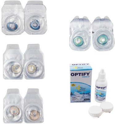 

Optify Combo Pack Monthly Color Contact Lens With Solution Monthly Contact Lens(0, Blue-Natural Grey-Gold-Green Turquoise, Pack of 4)