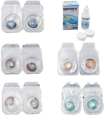 

Optify Combo Pack Monthly Color Contact Lens With Solution Monthly Contact Lens(0, Blue-Brown-Grey-Honey-Green Turquoise, Pack of 5)