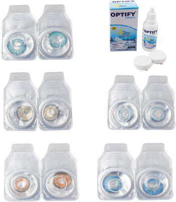 

Optify Combo Pack Monthly Color Contact Lens With Solution Monthly Contact Lens(0, Aqua-Natural Grey-Honey-Sea Blue-Blue Topaz, Pack of 5)