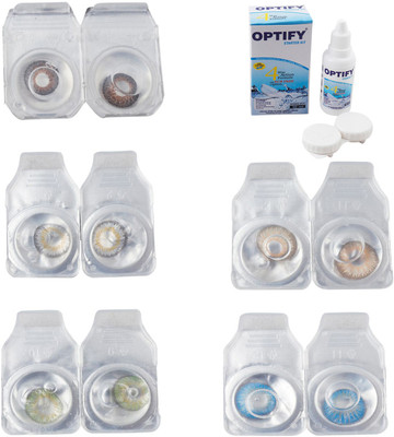 

Optify Combo Pack Monthly Color Contact Lens With Solution Monthly Contact Lens(0, Brown-Natural Grey-Green-Hazel-Blue Topaz, Pack of 5)