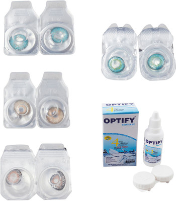 

Optify Combo Pack Monthly Color Contact Lens With Solution Monthly Contact Lens(0, Aqua-Gold-Grey-Green Turquoise, Pack of 4)