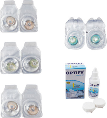 

Optify Combo Pack Monthly Color Contact Lens With Solution Monthly Contact Lens(0, Gold-Green-Hazel-Green Turquoise, Pack of 4)