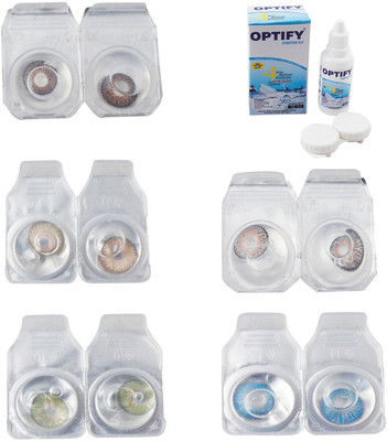

Optify Combo Pack Monthly Color Contact Lens With Solution Monthly Contact Lens(0, Brown-Gold-Green-Grey-Blue Topaz, Pack of 5)