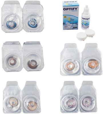 

Optify Combo Pack Monthly Color Contact Lens With Solution Monthly Contact Lens(0, Blue-Brown-Gold-Honey-Violet, Pack of 5)