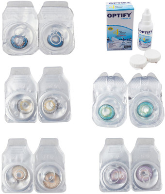 

Optify Combo Pack Monthly Color Contact Lens With Solution Monthly Contact Lens(0, Blue-Natural Grey-Gold-Green Turquoise-Violet, Pack of 5)
