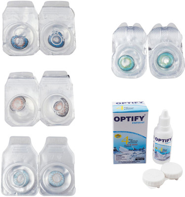 

Optify Combo Pack Monthly Color Contact Lens With Solution Monthly Contact Lens(0, Blue-Grey-Sea Blue-Green Turquoise, Pack of 4)