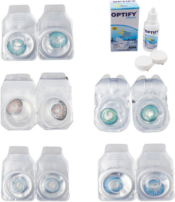 

Optify Combo Pack Monthly Color Contact Lens With Solution Monthly Contact Lens(0, Aqua-Grey-Sea Blue-Green Turquoise-Blue Topaz, Pack of 5)