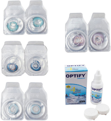 

Optify Combo Pack Monthly Color Contact Lens With Solution Monthly Contact Lens(0, Aqua-Blue-Sea Blue-Violet, Pack of 4)