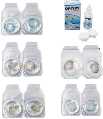 

Optify Combo Pack Monthly Color Contact Lens With Solution Monthly Contact Lens(0, Aqua-Natural Grey-Green-Grey-Sea Blue, Pack of 5)