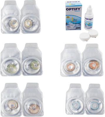 

Optify Combo Pack Monthly Color Contact Lens With Solution Monthly Contact Lens(0, Natural Grey-Green-Hazel-Honey-Sea Blue, Pack of 5)