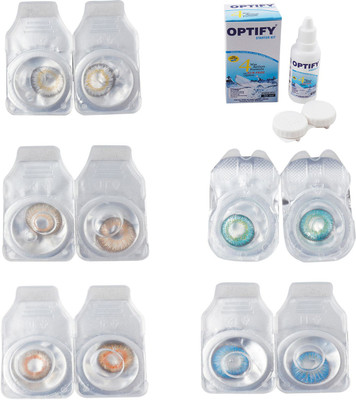 

Optify Combo Pack Monthly Color Contact Lens With Solution Monthly Contact Lens(0, Natural Grey-Hazel-Honey-Green Turquoise-Blue Topaz, Pack of 5)