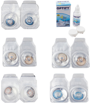 

Optify Combo Pack Monthly Color Contact Lens With Solution Monthly Contact Lens(0, Blue-Gold-Grey-Hazel-Blue Topaz, Pack of 5)