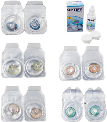 

Optify Combo Pack Monthly Color Contact Lens With Solution Monthly Contact Lens(0, Blue-Green-Hazel-Honey-Green Turquoise, Pack of 5)