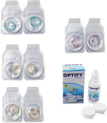 

Optify Combo Pack Monthly Color Contact Lens With Solution Monthly Contact Lens(0, Aqua-Natural Grey-Gold-Violet, Pack of 4)