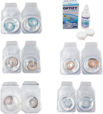 

Optify Combo Pack Monthly Color Contact Lens With Solution Monthly Contact Lens(0, Aqua-Gold-Grey-Honey-Sea Blue, Pack of 5)