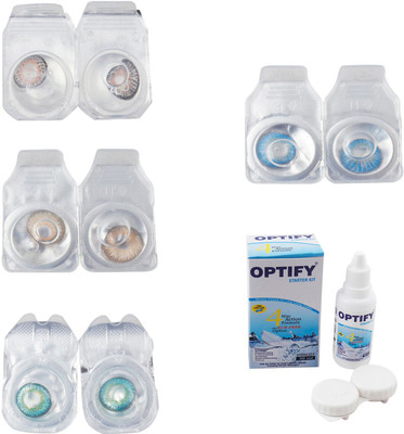 

Optify Combo Pack Monthly Color Contact Lens With Solution Monthly Contact Lens(0, Grey-Hazel-Green Turquoise-Blue Topaz, Pack of 4)