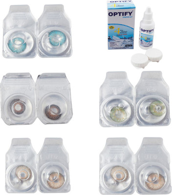 

Optify Combo Pack Monthly Color Contact Lens With Solution Monthly Contact Lens(0, Aqua-Brown-Gold-Green-Hazel, Pack of 5)