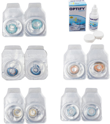 

Optify Combo Pack Monthly Color Contact Lens With Solution Monthly Contact Lens(0, Aqua-Blue-Natural Grey-Honey-Sea Blue, Pack of 5)