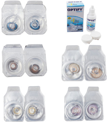 

Optify Combo Pack Monthly Color Contact Lens With Solution Monthly Contact Lens(0, Blue-Brown-Natural Grey-Hazel-Violet, Pack of 5)