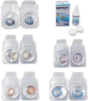 

Optify Combo Pack Monthly Color Contact Lens With Solution Monthly Contact Lens(0, Blue-Natural Grey-Honey-Violet-Blue Topaz, Pack of 5)