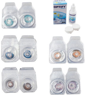 

Optify Combo Pack Monthly Color Contact Lens With Solution Monthly Contact Lens(0, Aqua-Blue-Brown-Honey-Violet, Pack of 5)
