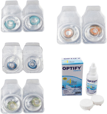 

Optify Combo Pack Monthly Color Contact Lens With Solution Monthly Contact Lens(0, Aqua-Blue-Green-Honey, Pack of 4)