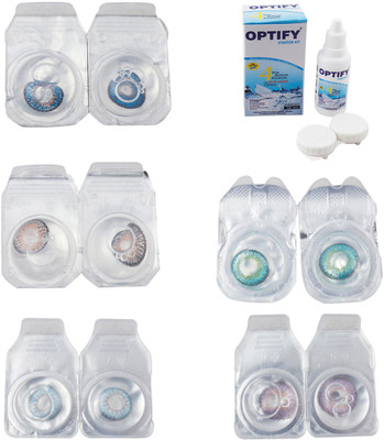 

Optify Combo Pack Monthly Color Contact Lens With Solution Monthly Contact Lens(0, Blue-Grey-Sea Blue-Green Turquoise-Violet, Pack of 5)