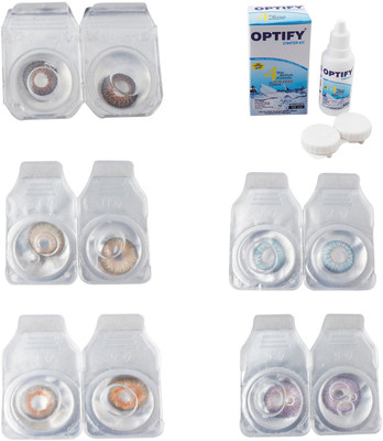 

Optify Combo Pack Monthly Color Contact Lens With Solution Monthly Contact Lens(0, Brown-Gold-Honey-Sea Blue-Violet, Pack of 5)
