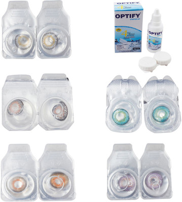 

Optify Combo Pack Monthly Color Contact Lens With Solution Monthly Contact Lens(0, Natural Grey-Grey-Honey-Green Turquoise-Violet, Pack of 5)