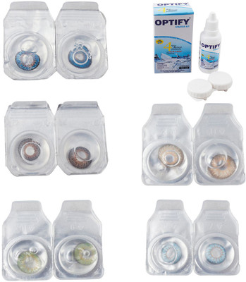 

Optify Combo Pack Monthly Color Contact Lens With Solution Monthly Contact Lens(0, Blue-Brown-Green-Hazel-Sea Blue, Pack of 5)